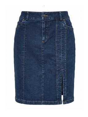 Tribal Denim - Blue Dark Wash Stretch Denim Pencil Skirt front slit – Size 12